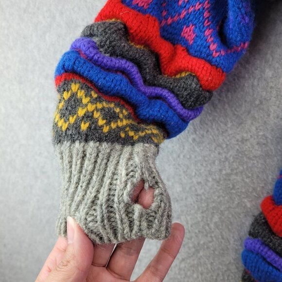 Vintage Wool Sweater Womens Large Striped Knitted By Hand Cosby Crescendo 90s - Picture 8 of 16